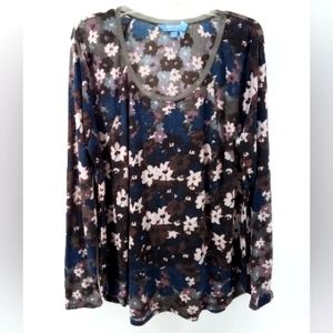 Simply Vera Vera Wang Dark Floral Cozy Burnout Pajama Top XL Sleepwear Sleep